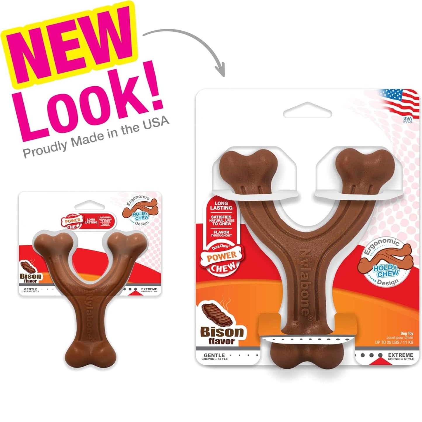 Ergonomic Hold Wishbone Power Chew Toy for Dogs, Dog Toys for Aggressive Chewers, Bison Flavor, Small - up to 25 Ibs, 1 Count