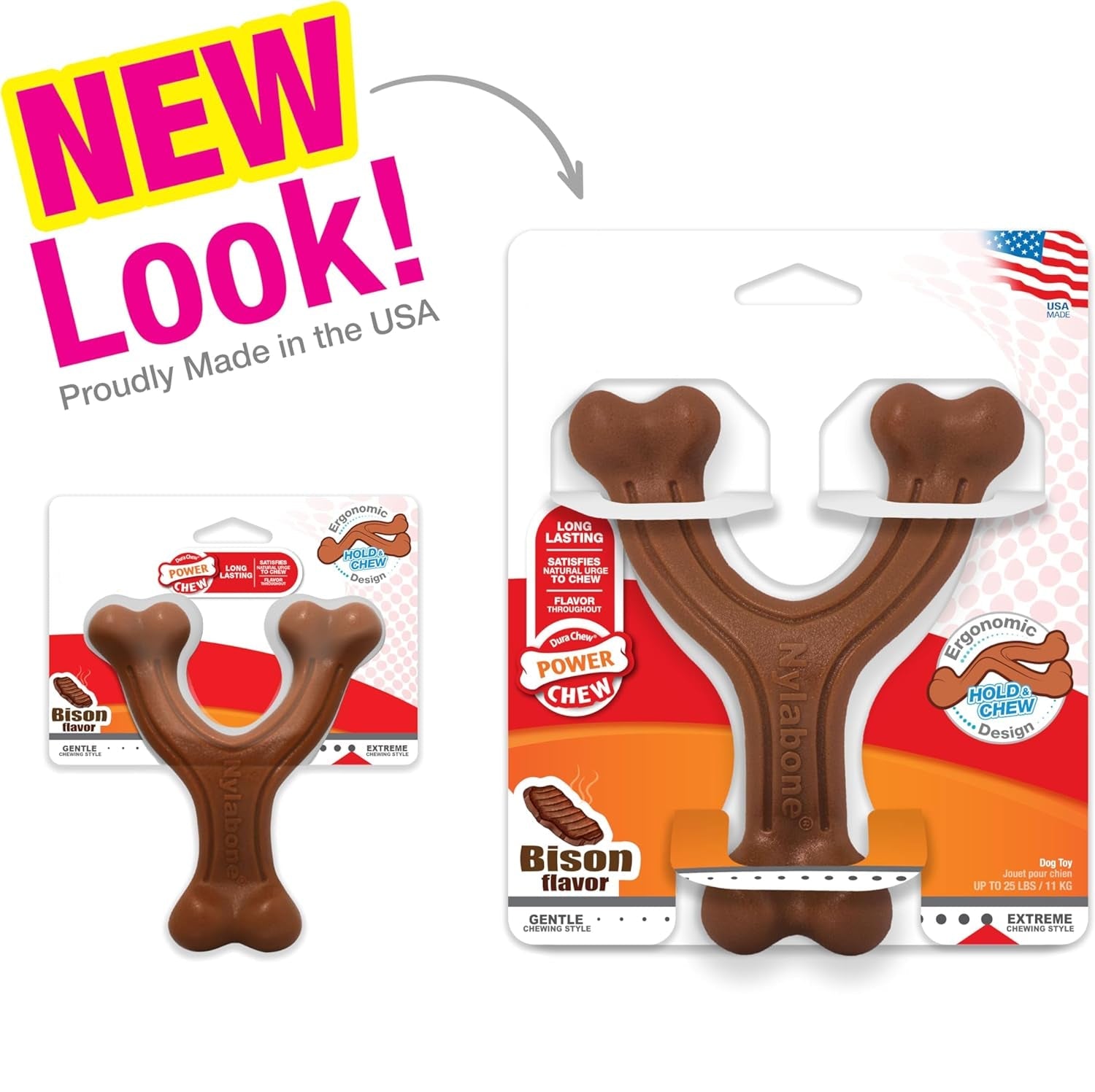 Ergonomic Hold Wishbone Power Chew Toy for Dogs, Dog Toys for Aggressive Chewers, Bison Flavor, Small - up to 25 Ibs, 1 Count